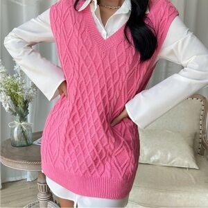 Pink Preppy Womens Cable Knit Sweater Vest
